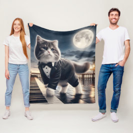 Manta Polar Cute Cat Pawdigy toca una sonata lunar