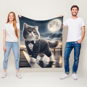 Manta Polar Cute Cat Pawdigy toca una sonata lunar