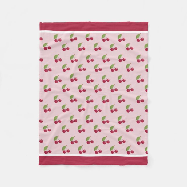 Manta Polar Cute Cherry Pattern Burgundy Stripes (Anverso)