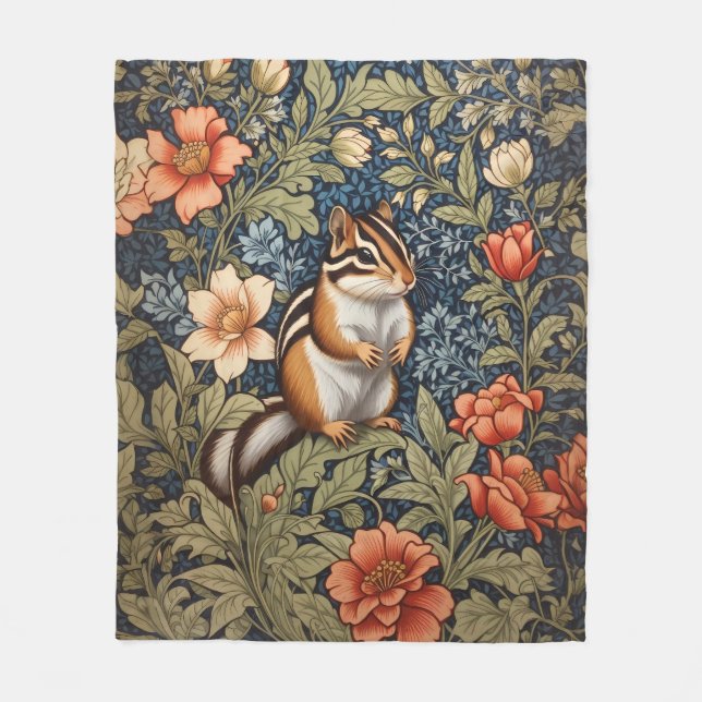 Manta Polar Cute Chipmunk William Morris Inspiró Floral (Anverso)