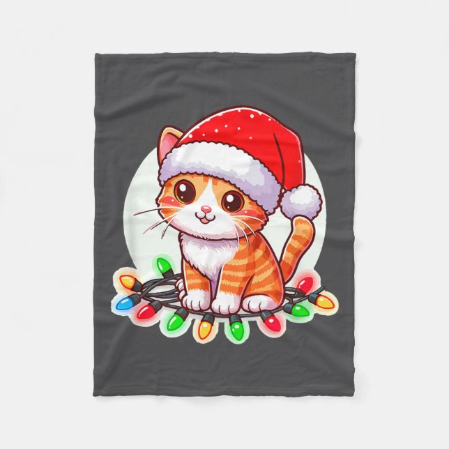 Manta Polar Cute Christmas Cat In Santa Hat  (Anverso)