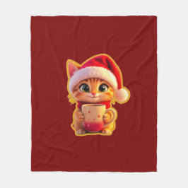 Manta Polar **Cute Christmas Cat with Santa Hat – Funny Holida
