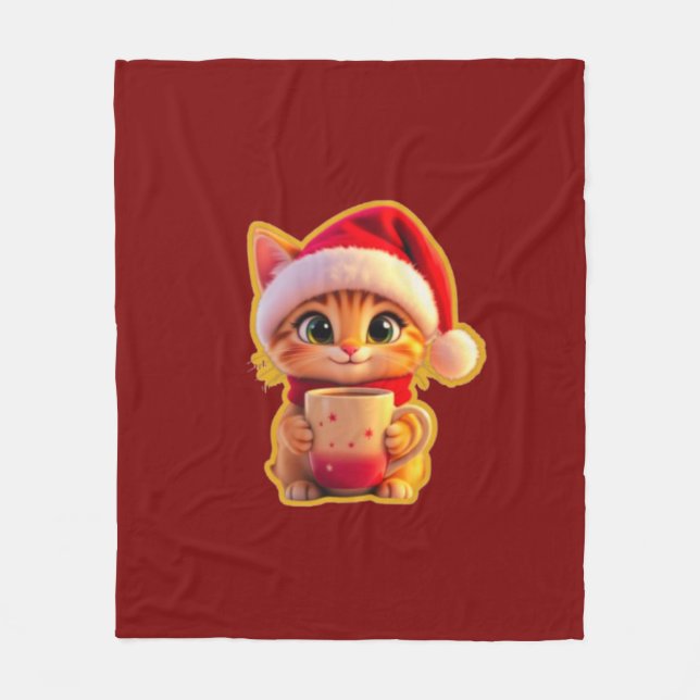 Manta Polar **Cute Christmas Cat with Santa Hat – Funny Holida (Anverso)