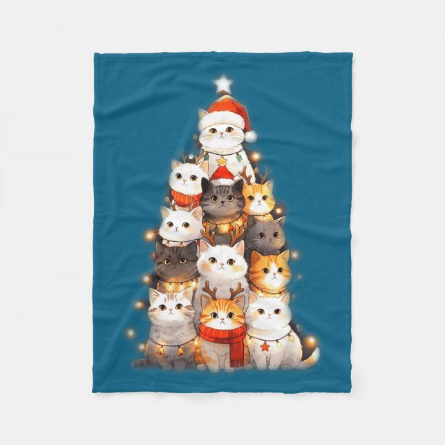 Manta Polar Cute Christmas Cats Tree Lights Holiday Kittens Il (Anverso)
