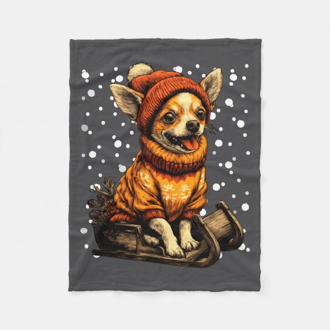 Manta Polar Cute Christmas Chihuahua Sledding In Snow Funny Wi (Anverso)