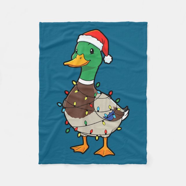 Manta Polar Cute Christmas Duck Mallard With Xmas Lights  (Anverso)