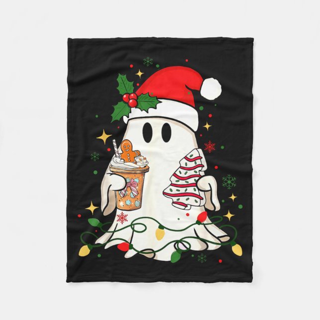 Manta Polar Cute Christmas Ghost Coffee Tree Cake Xmas Lights  (Anverso)