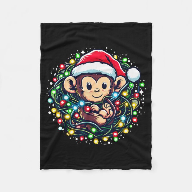 Manta Polar Cute Christmas Monkey Santa Hat Lights Monkey Wome (Anverso)