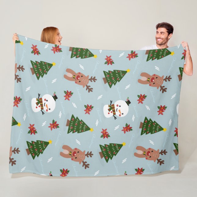Manta Polar Cute Christmas Pattern | Snowman, Reindeer & Tree  (In situ)