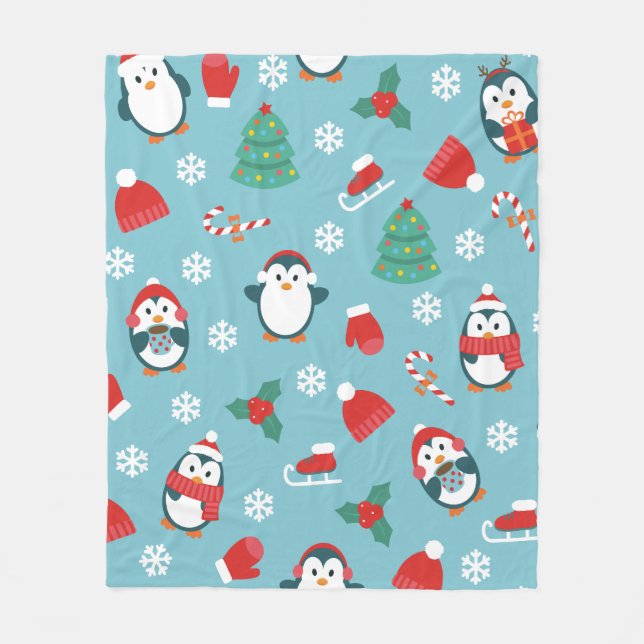 Manta Polar Cute Christmas Penguins Pattern (Anverso)