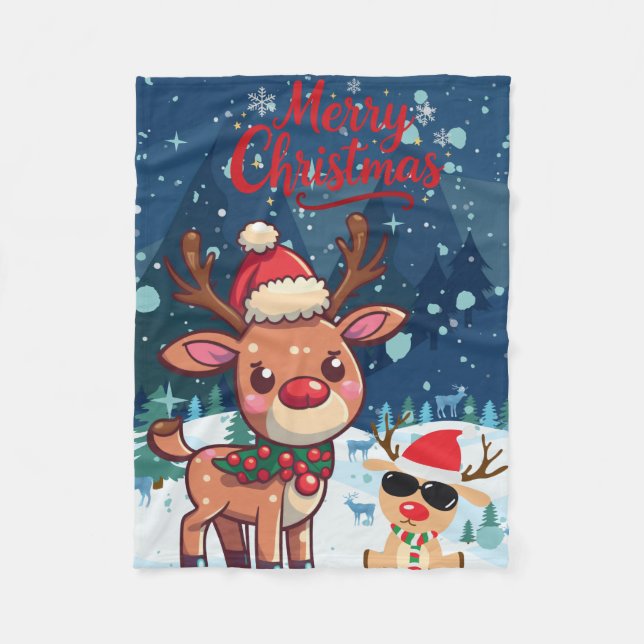 Manta Polar Cute Christmas Reindeer Kids Blanket (Anverso)