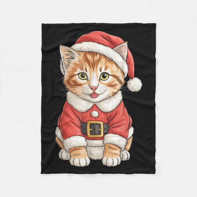 Manta Polar Cute Christmas Tabby Cat Santa  (Anverso)
