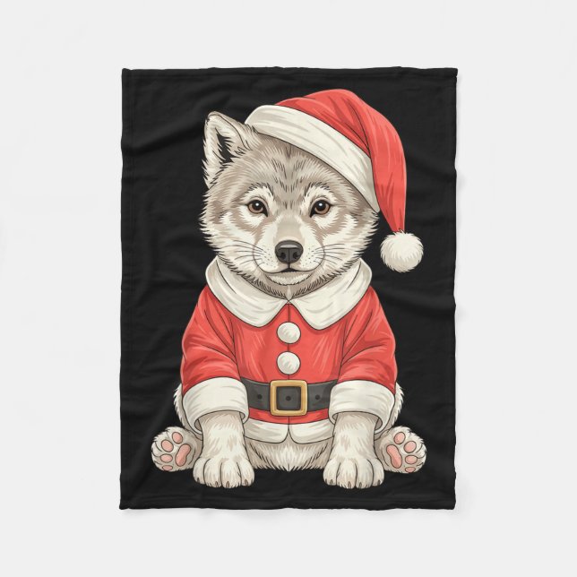 Manta Polar Cute Christmas Wolf Santa  (Anverso)