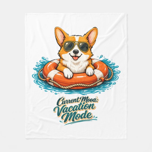 Manta Polar Cute Corgi "Vacation Mode" Summer Design (Anverso)