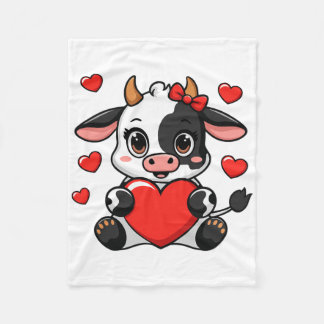 Manta Polar Cute Cow Holding Heart Happy Valentine's Day Kids