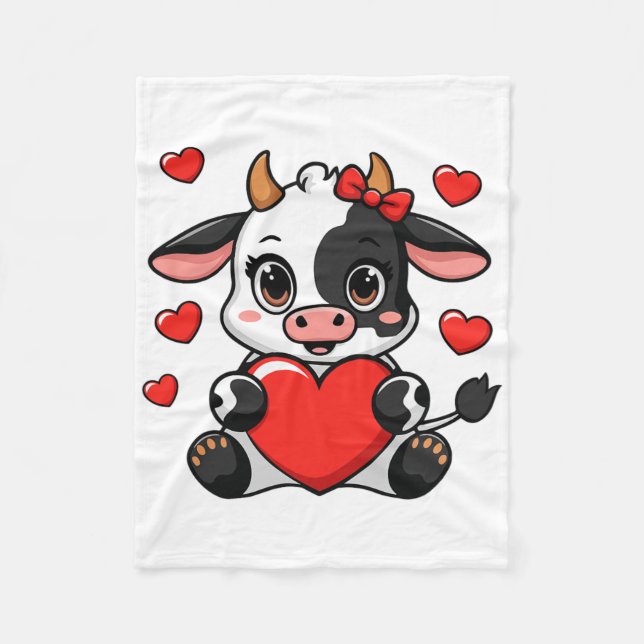 Manta Polar Cute Cow Holding Heart Happy Valentine's Day Kids  (Anverso)