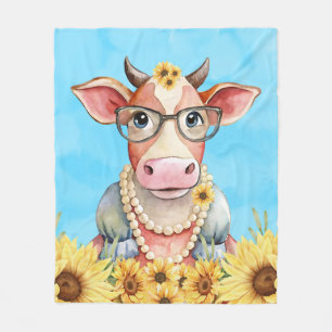 Manta Polar Cute Cow Sunflowers