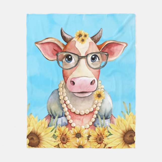 Manta Polar Cute Cow Sunflowers (Anverso)