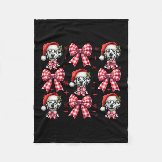 Manta Polar Cute Dalmatia Perro Red Plaid Coquette Bow Christm (Anverso)