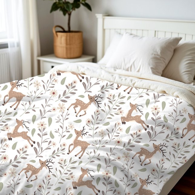 Manta Polar Cute Deer Woodland Neutral Nursery Kids Room White (Cute Deer Woodland Neutral Nursery Kids Room White Fleece Blanket)