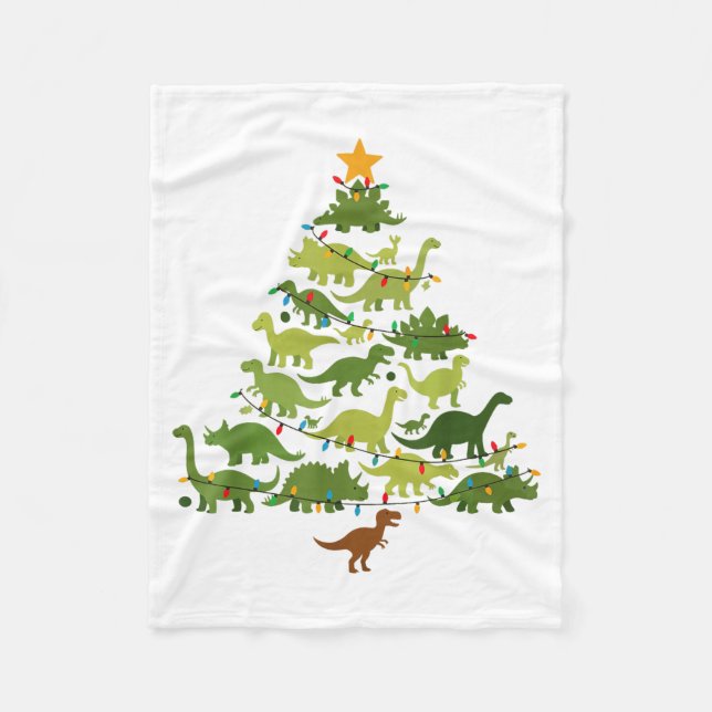 Manta Polar Cute Dino Christmas Tree Merry Dinomas Xmas Lights (Anverso)