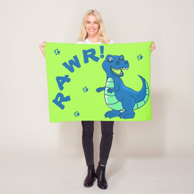 Manta Polar Cute Dinosaur RAWR Paw Green Blue Kids (In situ)