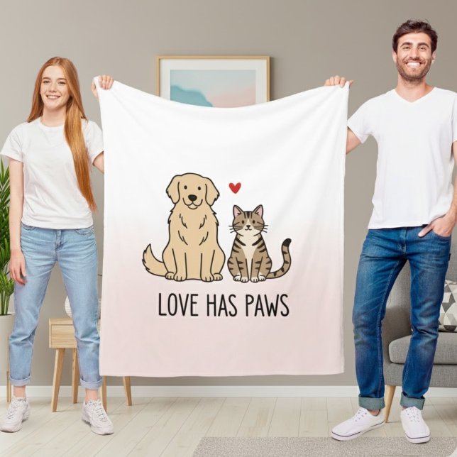 Manta Polar Cute Dog and Cat "Love Has Paws" Personalized Flee (Subido por el creador)