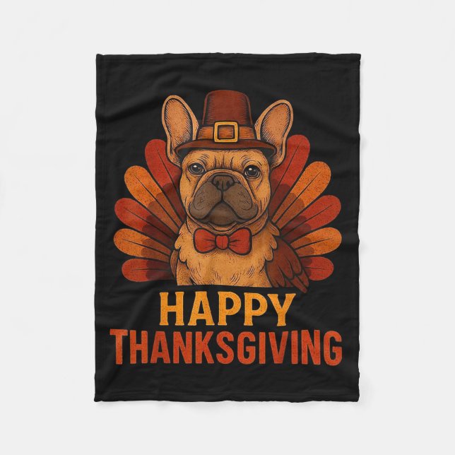 Manta Polar Cute Dog Frenchie Happy Thanksgiving Kids Teen Gir (Anverso)