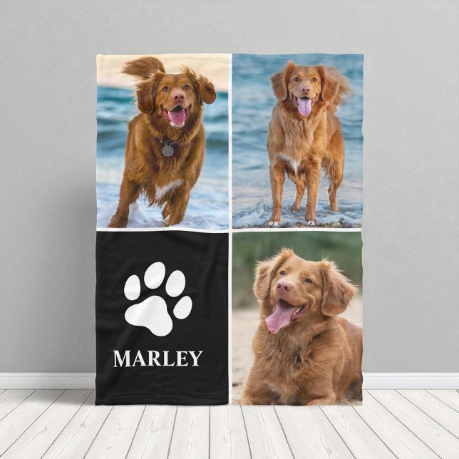 Manta Polar Cute  Dog Lover Paw Print Photo Collage Pet (Subido por el creador)