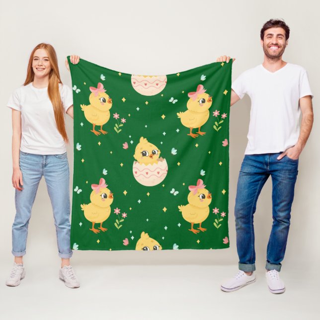 Manta Polar Cute Easter Chick with Pink Bow Seamless Pattern  (In situ)