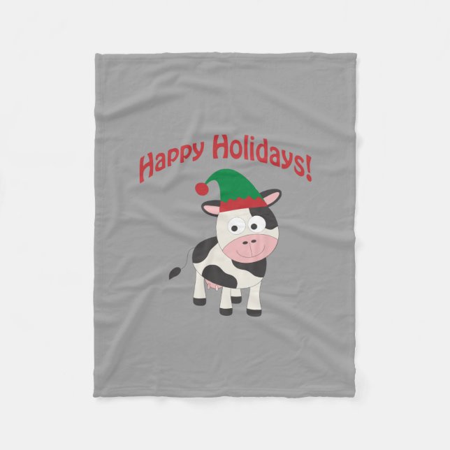 Manta Polar Cute Felices Fiestas Navidades Elf Cow (Anverso)