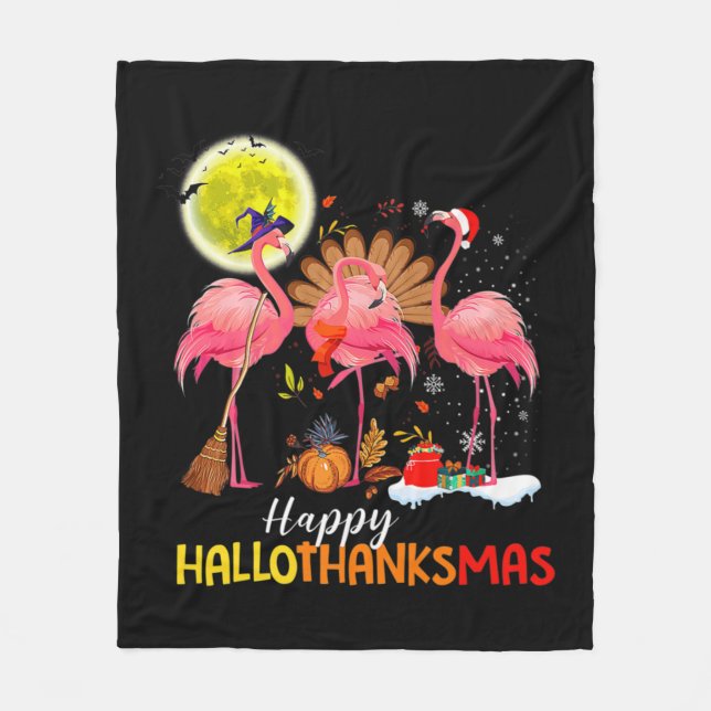 Manta Polar Cute flamenco HalloThanksmas Feliz Halloween Graci (Anverso)