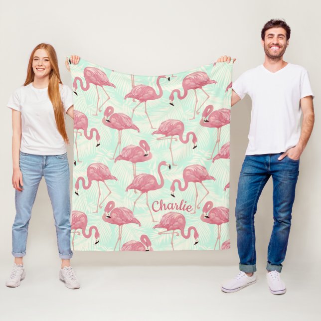 Manta Polar Cute Flamingo patrón nombre personalizado faja man (In situ)