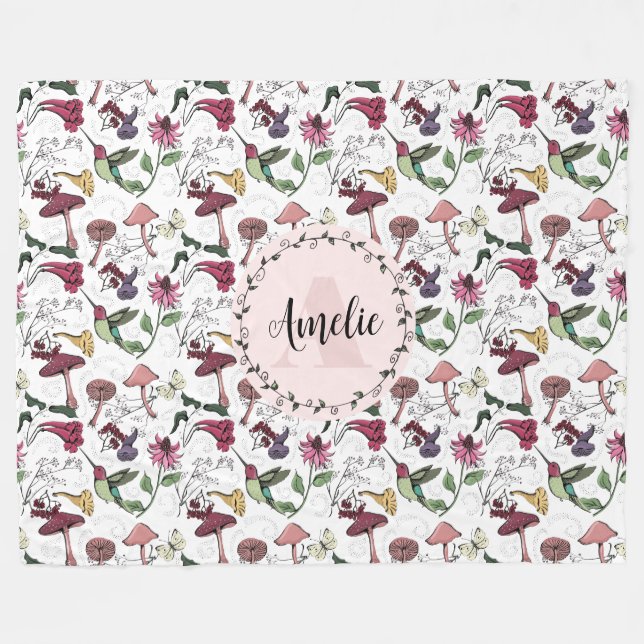 Manta Polar Cute Floral Hummingbird Garden (Frente (Horizontal))