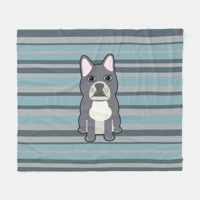 Manta Polar Cute French Bulldog Blue Striped (Frente (Horizontal))