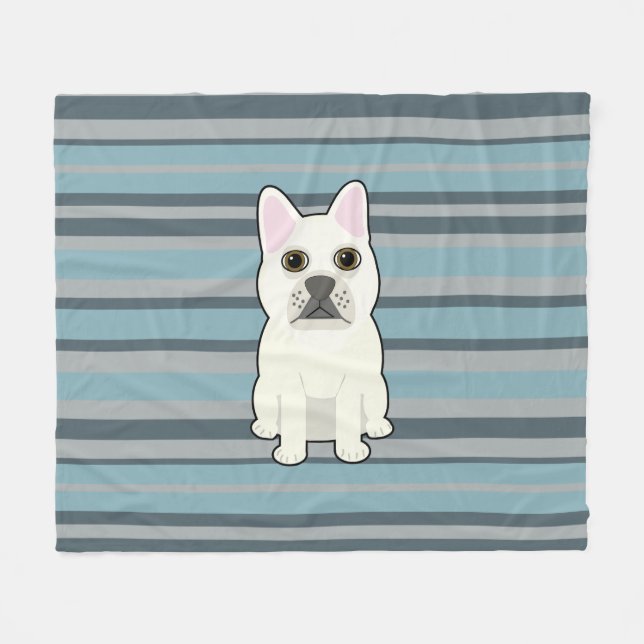 Manta Polar Cute French Bulldog Blue Striped (Frente (Horizontal))