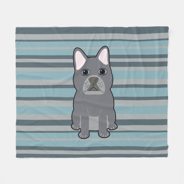 Manta Polar Cute French Bulldog Blue Striped (Frente (Horizontal))