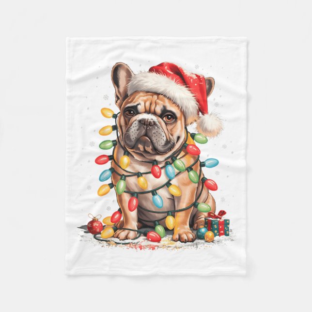 Manta Polar Cute French Bulldog Christmas Tree Santa Xmas Ligh (Anverso)