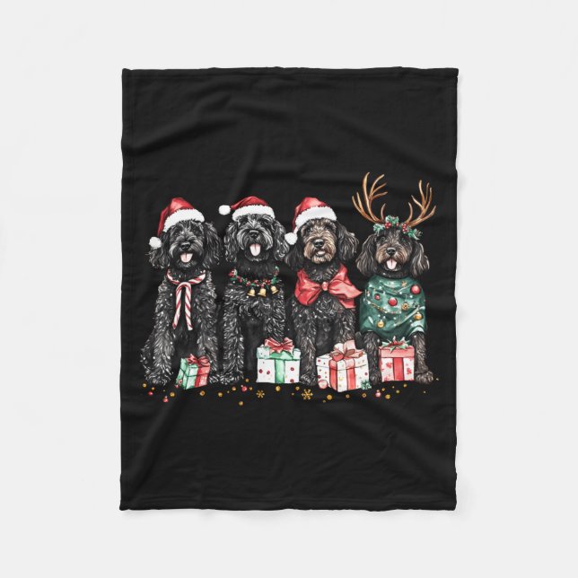 Manta Polar Cute Funny Reindeer Santa Black Goldendoodle Dogs  (Anverso)