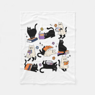Manta Polar Cute Gato Fantasma Leer Libros Enamorar Halloween
