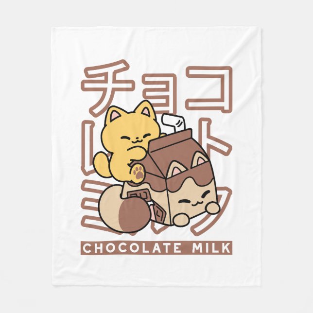 Manta Polar Cute gato montando leche de chocolate Carton Kawai (Anverso)