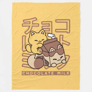 Manta Polar Cute gato montando leche de chocolate Carton Kawai