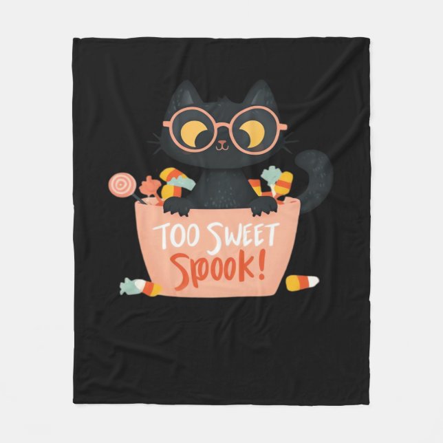 Manta Polar Cute gato negro Halloween Candy Too Sweok Spook -  (Anverso)