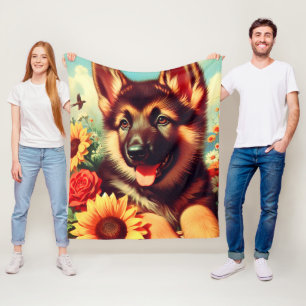 Manta Polar Cute German Shepherd Pinting