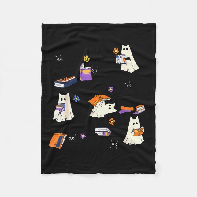 Manta Polar Cute Ghost Cat Reading Books Lover Bookish Hallowe (Anverso)
