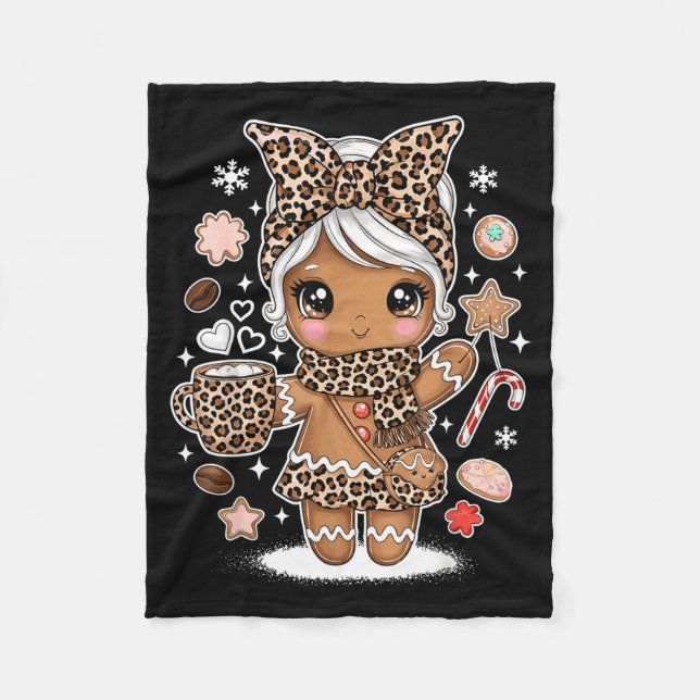 Manta Polar Cute Gingerbread Leopard Christmas Xmas Girl Women (Anverso)