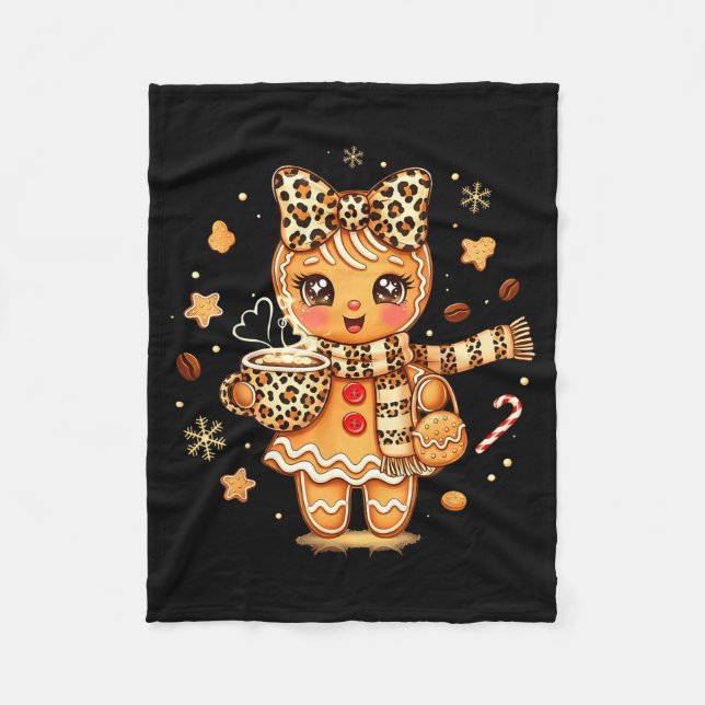 Manta Polar Cute Gingerbread Leopard Christmas Xmas Girl Women (Anverso)