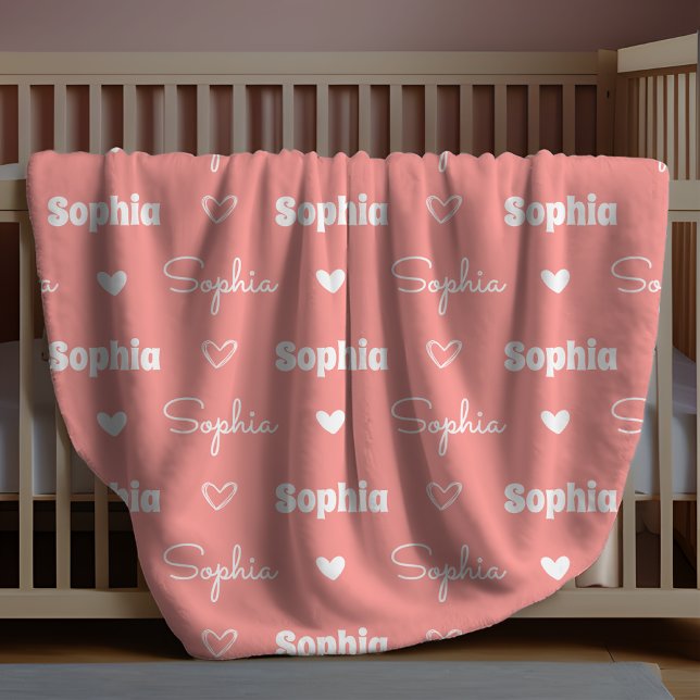 Manta Polar Cute girly rust pink repeating name monogram (Subido por el creador)