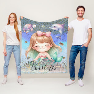 Manta Polar Cute Girly "Sirenita Bajo El Mar" Pelo Rubio