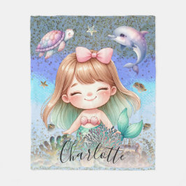 Manta Polar Cute Girly "Sirenita Bajo El Mar" Pelo Rubio